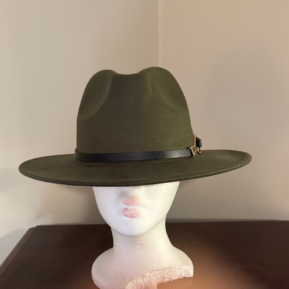 Unisex Fedora Hat Olive Green with Strap